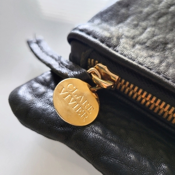 Clare V. Black Pebbled Leather Foldover Clutch Purse - Picture 2 of 8